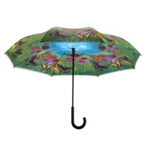 Butterfly Mountain Stick Umbrella Reverse Close